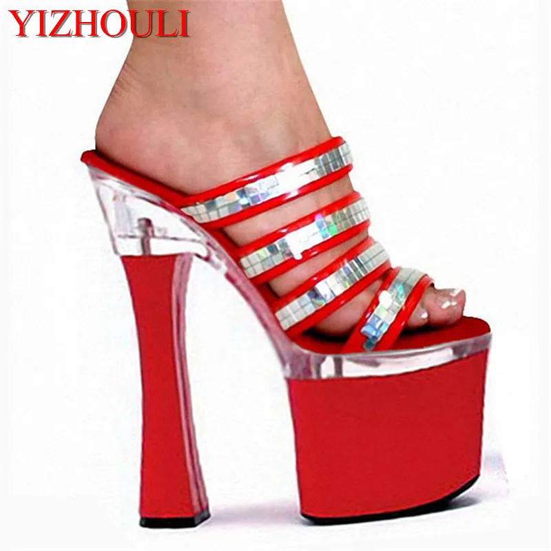 

18cm Platform women's shoes Sandals Thick Super Pumps peep toe High Heels Pole Dance Shoes Steel shoes