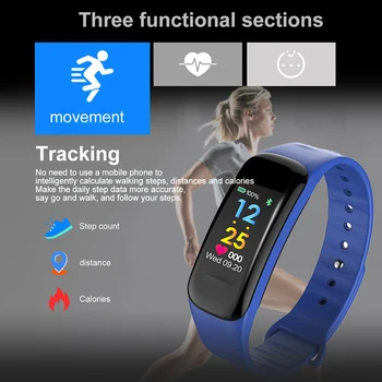 

Plus Color Screen Smart Bracelet Heart Rate Monitoring Step wirstband Counter waterproof Screen Sports watch for IPhone Samsung