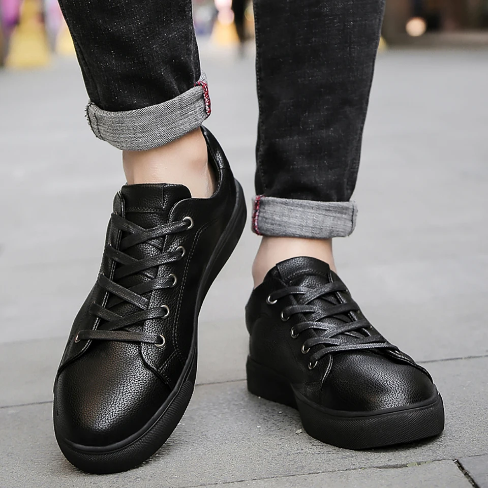 Ngouxm/мужские кроссовки; сезон весна-осень; кожаные мужские кроссовки на шнуровке; Модная белая Вулканизированная обувь; удобная мужская обувь на плоской подошве