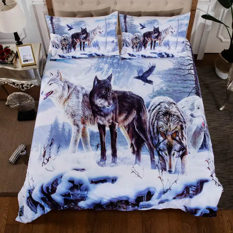 3d Wolf Printed Comforter Bedding Set Twin Fabric Animal Duvet