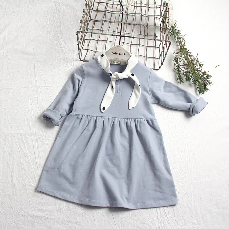 2018 autumn girls dress full sleeve cotton solid color kids dresses baby girl clothes 