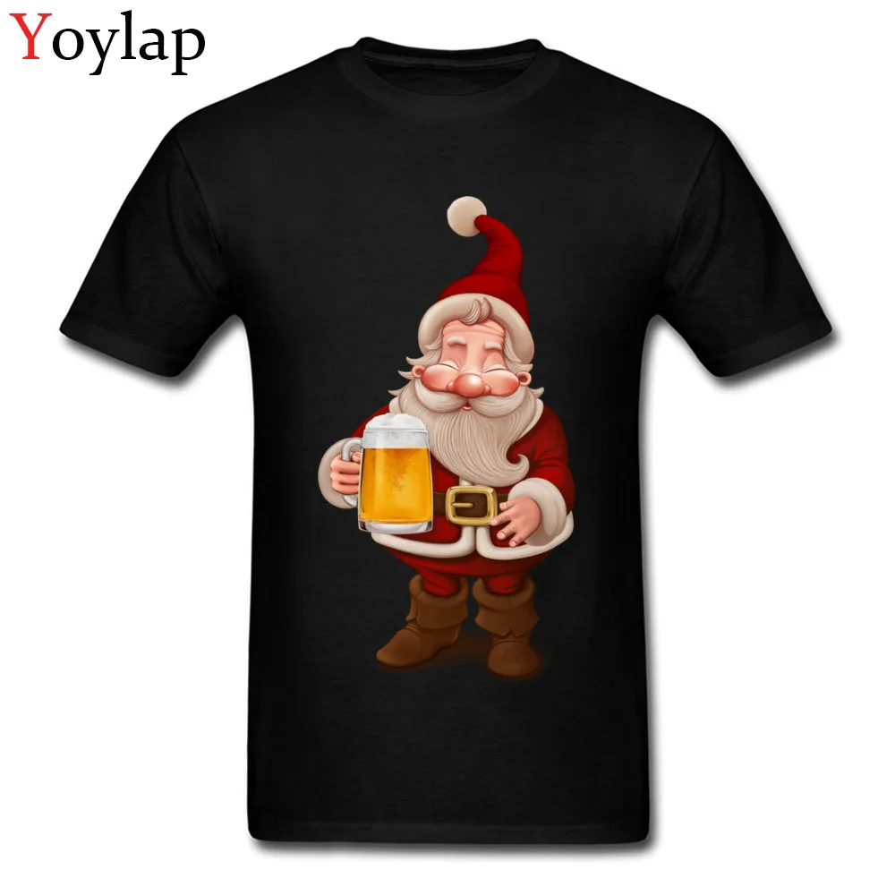 New Fashion Custom Short Sleeve Tops T Shirt Santa Claus Beer Fall Round Neck 100% Cotton Men's T-shirts Custom Clothing Shirt black