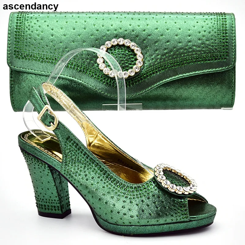 

New Arrival Italian Shoe and Bag Set for Party In Women African Women Shoes and Bag Set Decorated with Rhinestone Nigerian Pumps