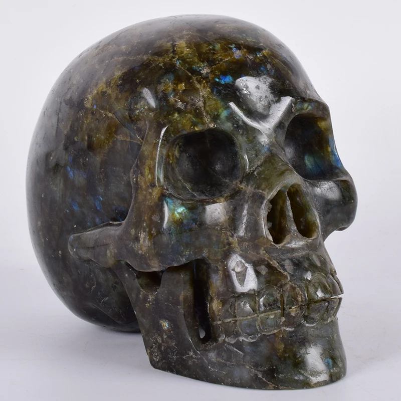 

Labradorite Statue Hand Craving 1958 g Skull Natural Stone Head Figurine Natural Gemstone Craft Healing Ornament Art Collectible