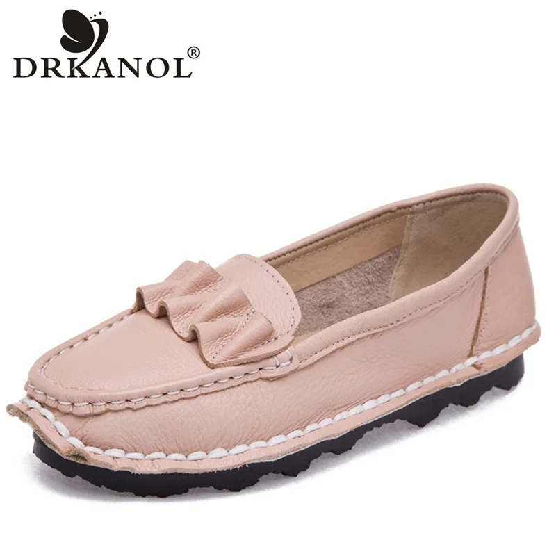

DRKANOL 2019 Handmade Genuine Leather Slip On Casual Loafers Women Flat Shoes Autumn Women Flats Moccasins Ladies Driving Shoes