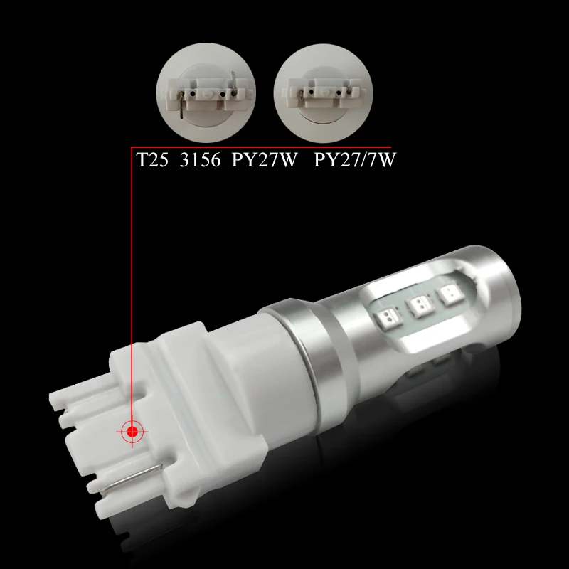 Тип СВЕТОДИОДА направленного света CNSUNNYLIGHT-T25 3156 PY27W PY27/7 Вт светодиодный Автомобильная резервная копия фонарь стоп лампы DRL Противотуманные фары указатели поворота белого цвета-красный, желтый, 12V