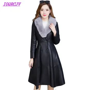 

2018 PU leather Jacket Women's Autumn Winter Fur collar Leather Coat Liner add Cotton Warm Outerwear Plus size 6XL IOQRCJV Q027