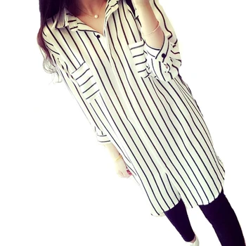 

CHSDCSI Women's Chiffon Shirts Spring Summer Women Striped Blouses New Casual Shirt Elegant Loose Tops Plus Size Blouse