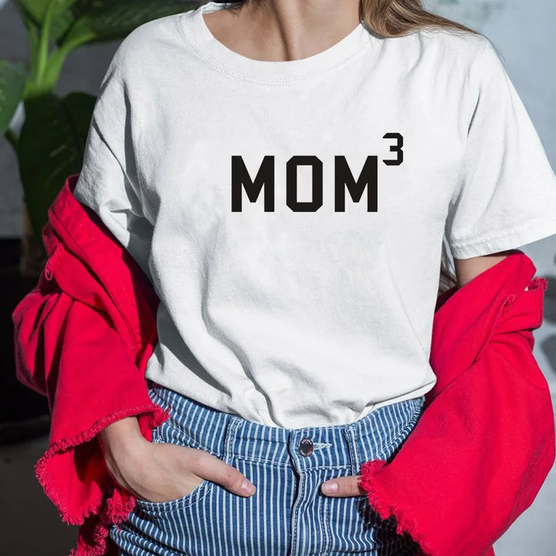 

MOM 3 Print Women t shirt Summer Casual Short Sleeve O Neck t-shirt Ladies White TShirt Tops