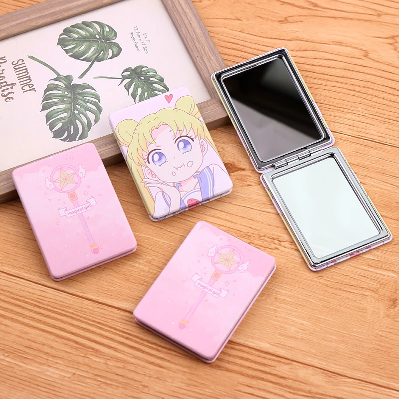 

Portable Folding Mirror Sailor Moon Cardcaptor Sakura Pocket Mirror Two Sides Cosmetic Mirrors Magic Girl Beauty Accessories