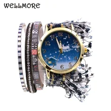 WELLMORE стиль богемное кружево с кожаным браслетом часы модные и повседневные кварцевые наручные часы для женщин