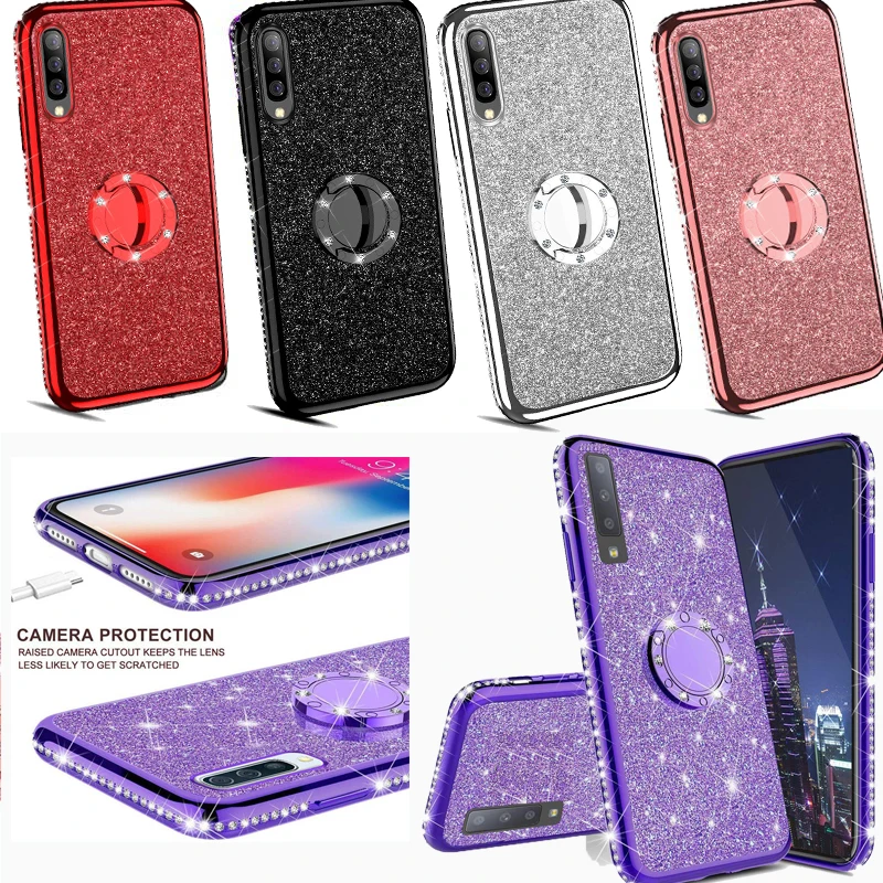 Rhinestone Diamond Bling Soft TPU Case Cover sFor Samsung A10 A20 A30 A50 A40 A70 A60 M10 M20 M30 Slim Phone Capa With Kickstand (4)