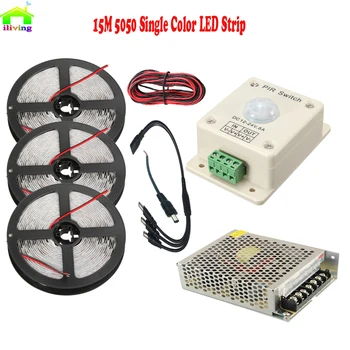 

5M 10M 15M 5050 SMD LED Strip Diode Tape Tiras With PIR infrared motion sensor detector light switch Warm White/Red/Blue/Green