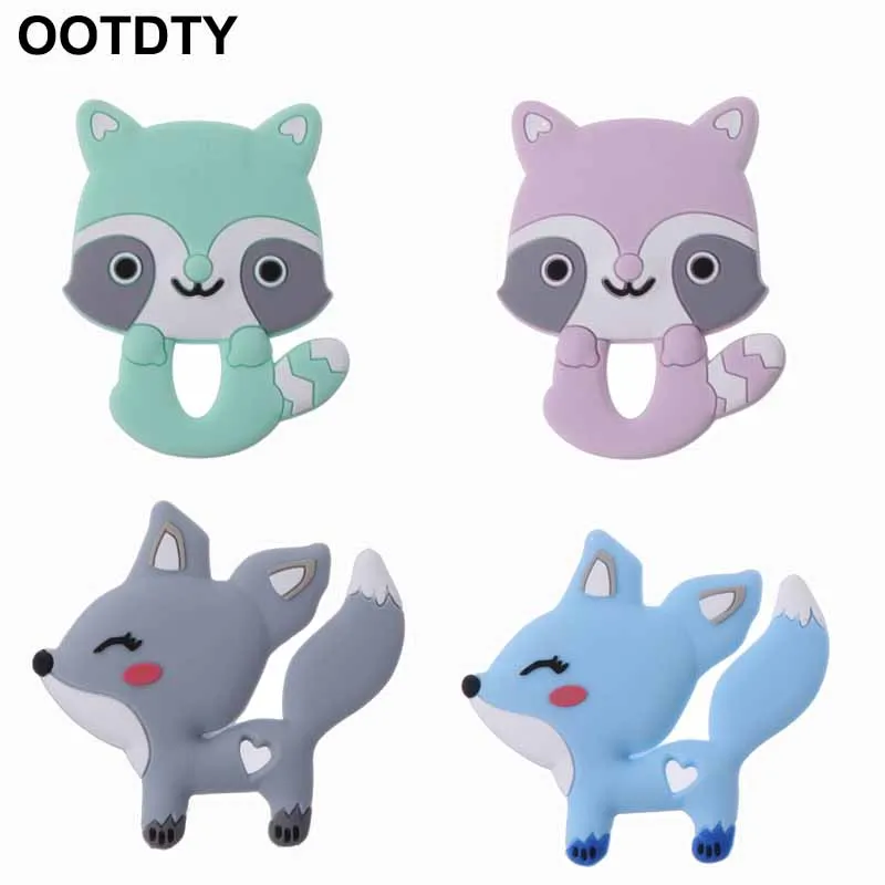 

Cute Fox Bear Baby Teether Silicone Teething BPA Free DIY Pacifier Chain Beads Teething Toy Silicone Teether
