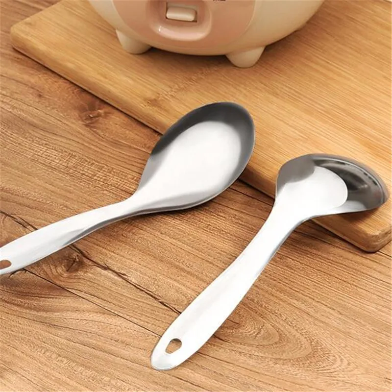 AFABE Durable 304 Stainless Steel Large Rice Soup Serving Spoon Tableware 