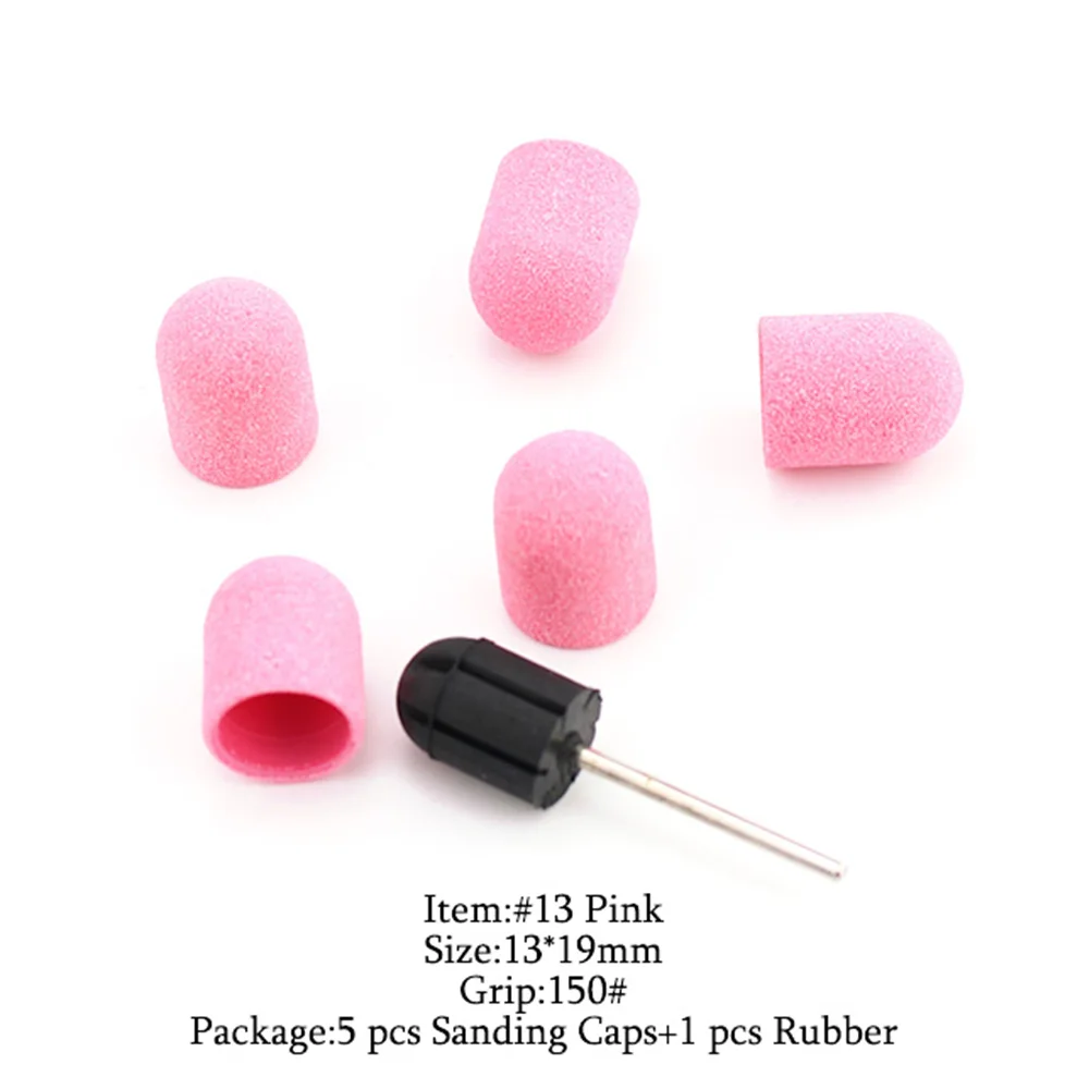 5pcs Pink Plastic Sanding Caps Sand Block With Grip Electric Pedicure Manicure Foot Care Accessories Cuticle Polishing Tools