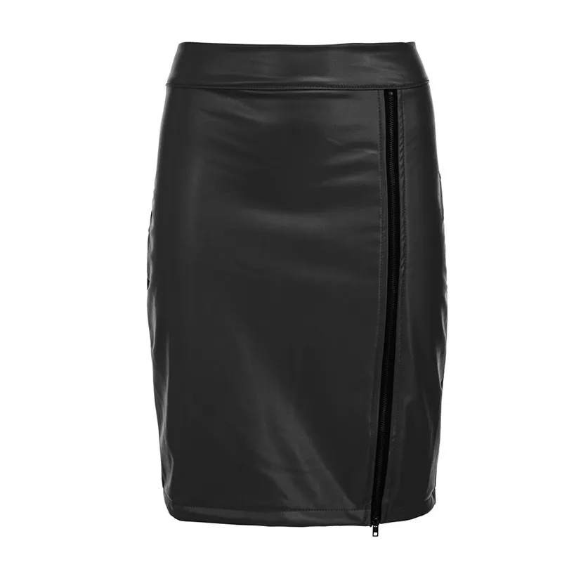 HITOM PRINCESS Women PU Leather Pencil Skirts Zipper Sexy High Waist Skirt Female Split Bodycon Short Mini Skirts Saias