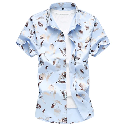 Новинка, летняя модная мужская рубашка, приталенная Мужская рубашка с короткими рукавами и принтом, Мужская одежда, трендовые повседневные рубашки с цветочным принтом, большие размеры, M-7XL - Цвет: sky blue