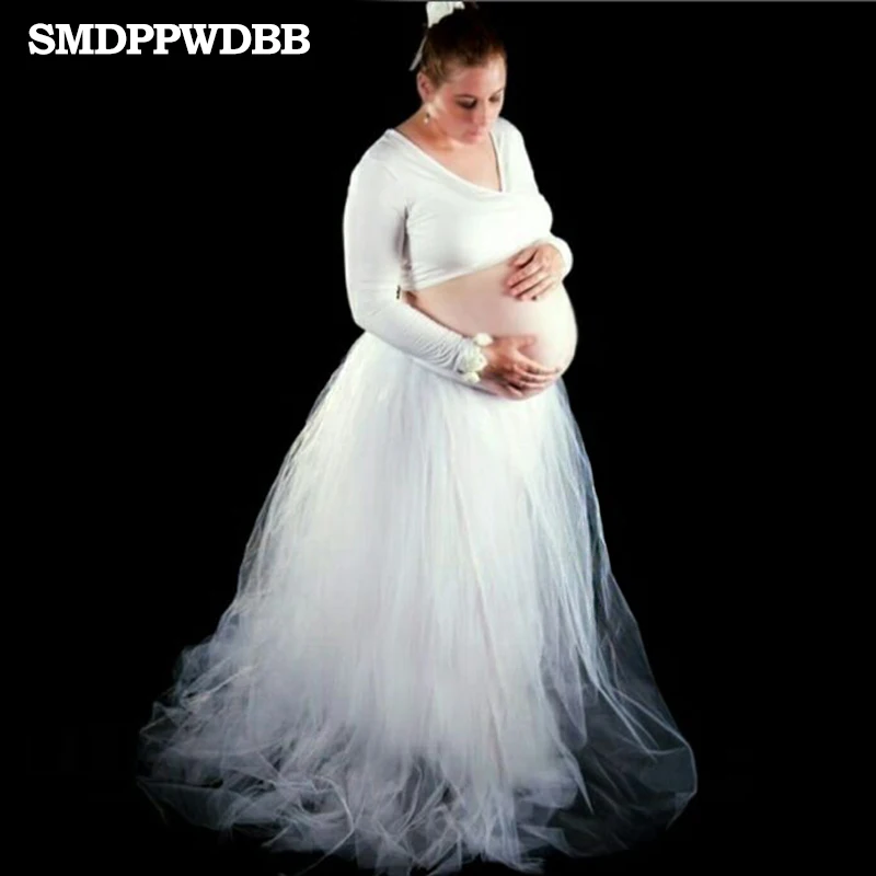 

Maternity Photography Props Pregnancy Elegant Gown White Lace Royal Style Dresses Pregnant Women Photo Shoot Dress Clothes