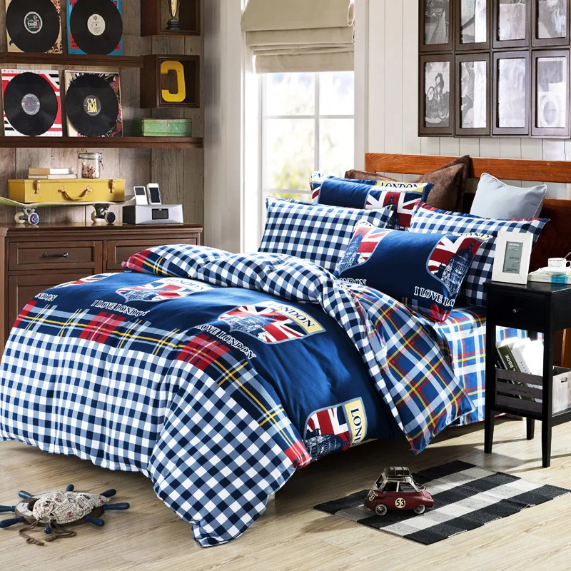 100 Cotton Bedding Set Plaid Uk London Bed Linen Duvet Cover Set