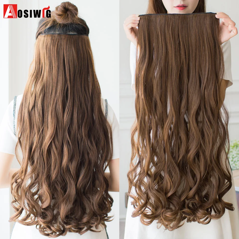 

AOSIWIG 24" Long Wavy Hair Extensions High Temperature Fiber Synthetic 5 Clip in Hair Extensions for Women