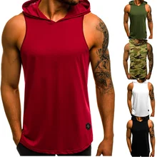 Мужские фитнес-толстовки топы без рукавов бодибилдинг Футболка Модный Стрингер Мужской тренировки с капюшоном Топ жилет спортивная одежда однотонный