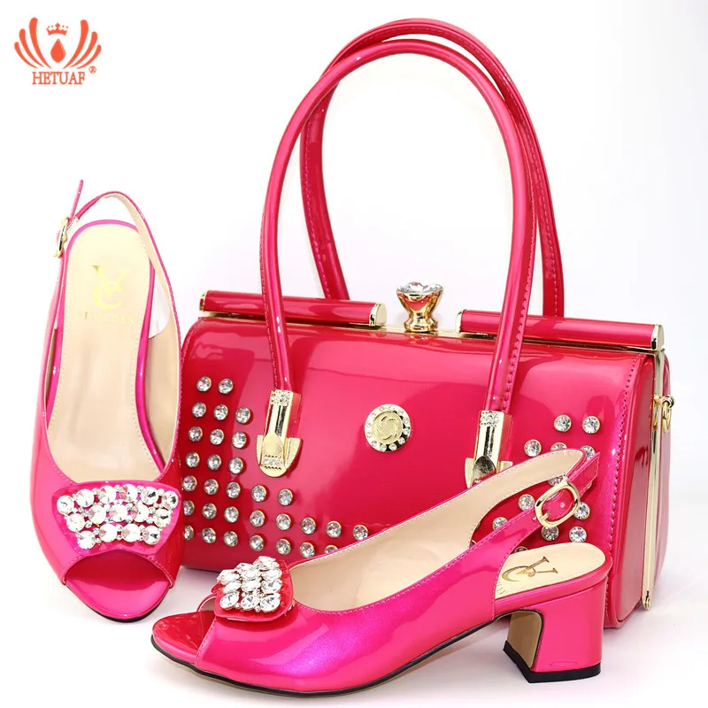 

Italian Rose Red Color High Heels for Wedding African Women Italian Shoes and Bag Set Elegant Women Party Shoes with Handbag Set
