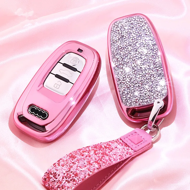 

Diamond Car Key Cover Case For Audi A6L A4L Q5 A3 A4 B6 B7 B8 Smart Key Chain Keyring for Girls Women Gifts Shell Accessories