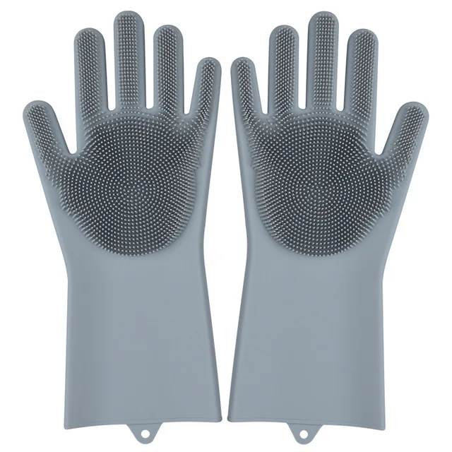 Кухонные силиконовые чистящие перчатки, волшебные силиконовые перчатки для мытья посуды, легкие бытовые силиконовые резиновые чистящие перчатки - Цвет: grey