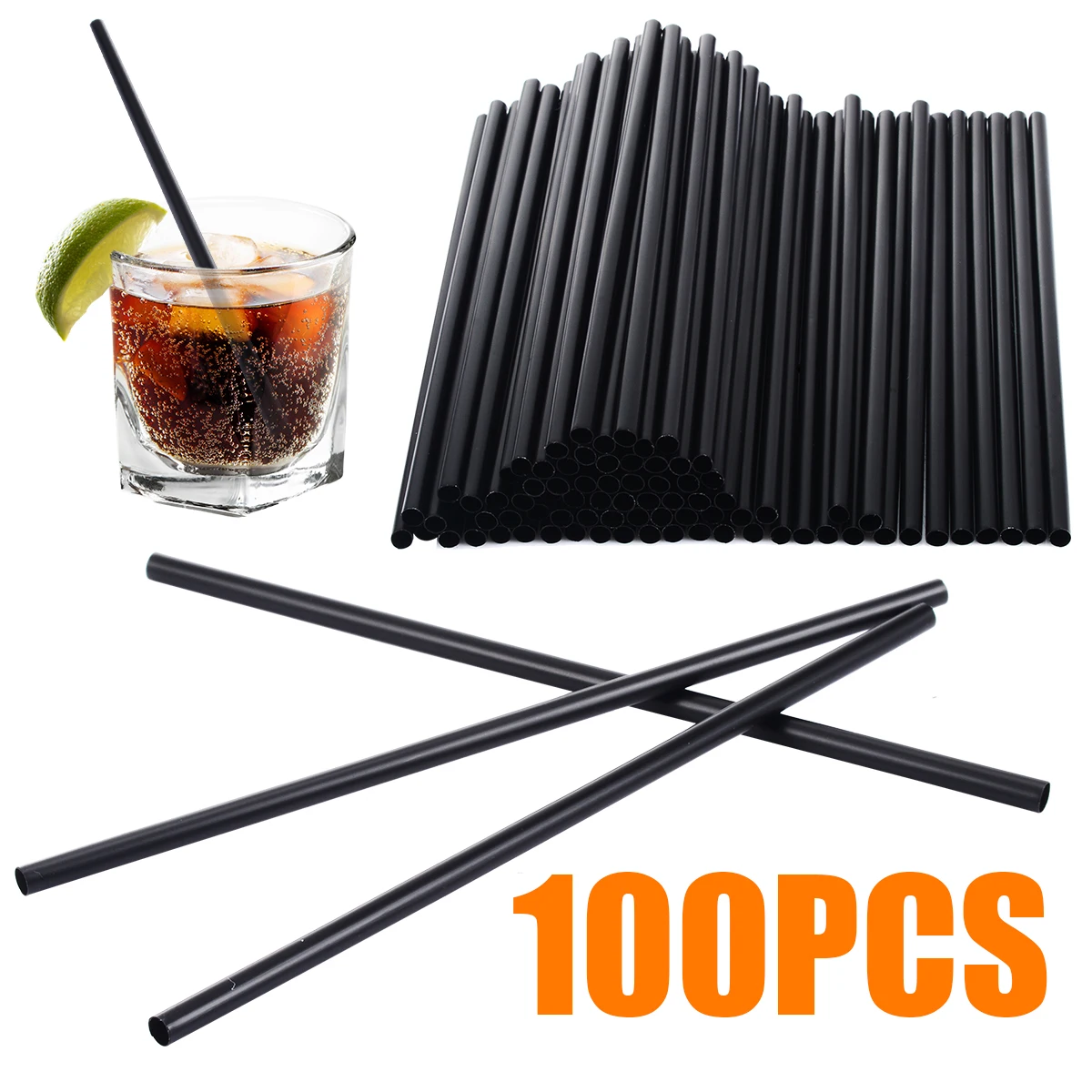 100pcs/set Disposable Drinking Straws Mini Cocktail Straws Black Plastic Party Straws for Wedding Event Party Supplies 130mm
