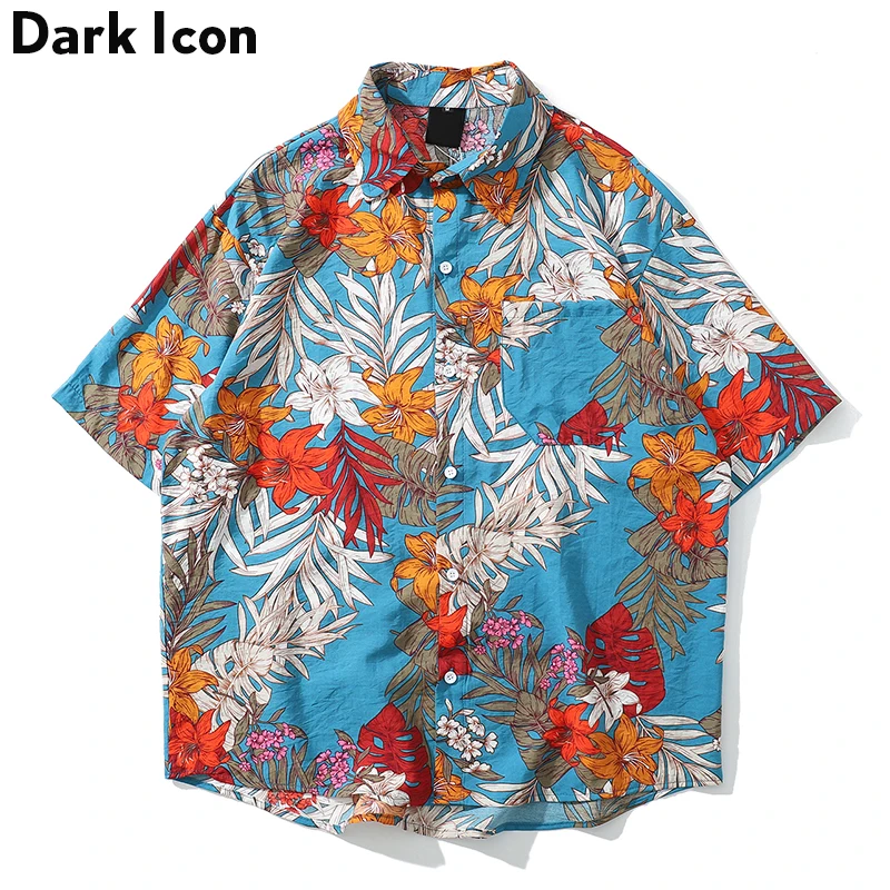 

Dark Icon Hawaii Shirts Men Summer Beach Men's Shirt Short Sleeve Oversized Shirt for Men Streetwear Clothing