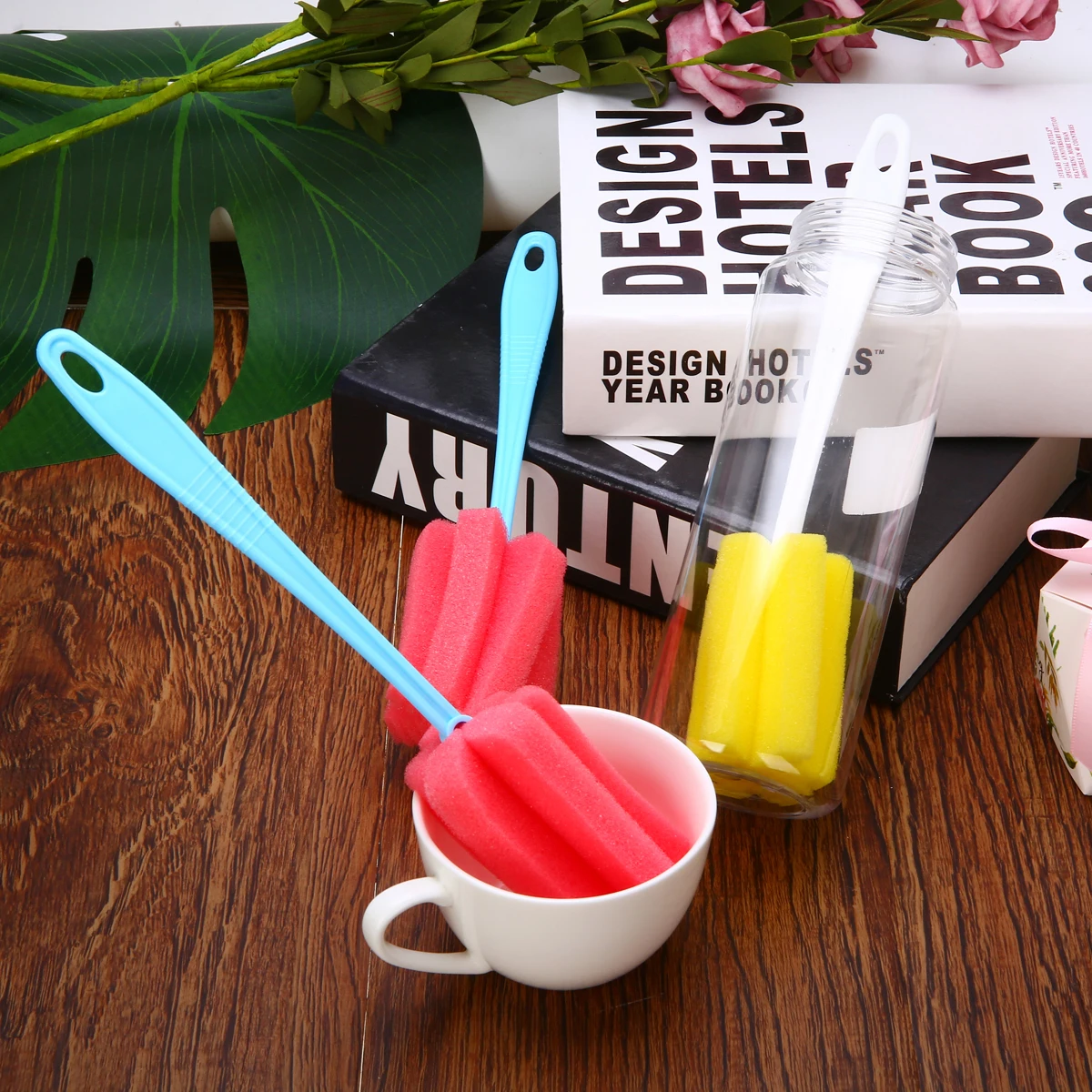 3pcs Plastic Sponge Brush Long Handle Brushes Bottle Glass Cup Washing Cleaner For Kitchen Cleaning Tool