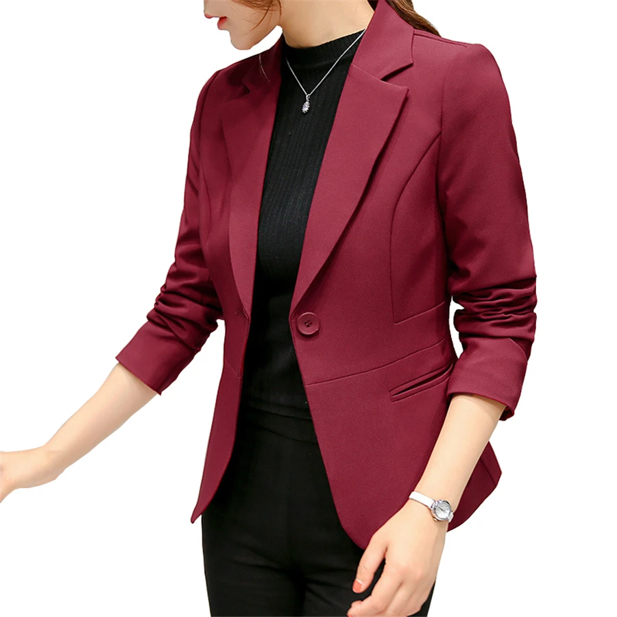Black Women Blazer 2019 Formal Blazers Lady Office Work Suit Pockets