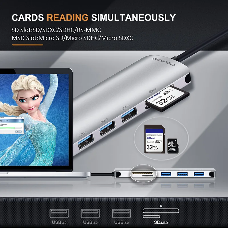 Cabletime USB Type C HUB to USB 3.0 SD & Micro SD Card Reader 5 in 1 USB-C Hub 3 USB Ports For Laptop PC MacBook Pro N175 Cabletime USB Type C HUB to USB 3.0 SD & Micro SD Card Reader 5 in 1 USB-C Hub 3 USB Ports For Laptop PC MacBook Pro N175