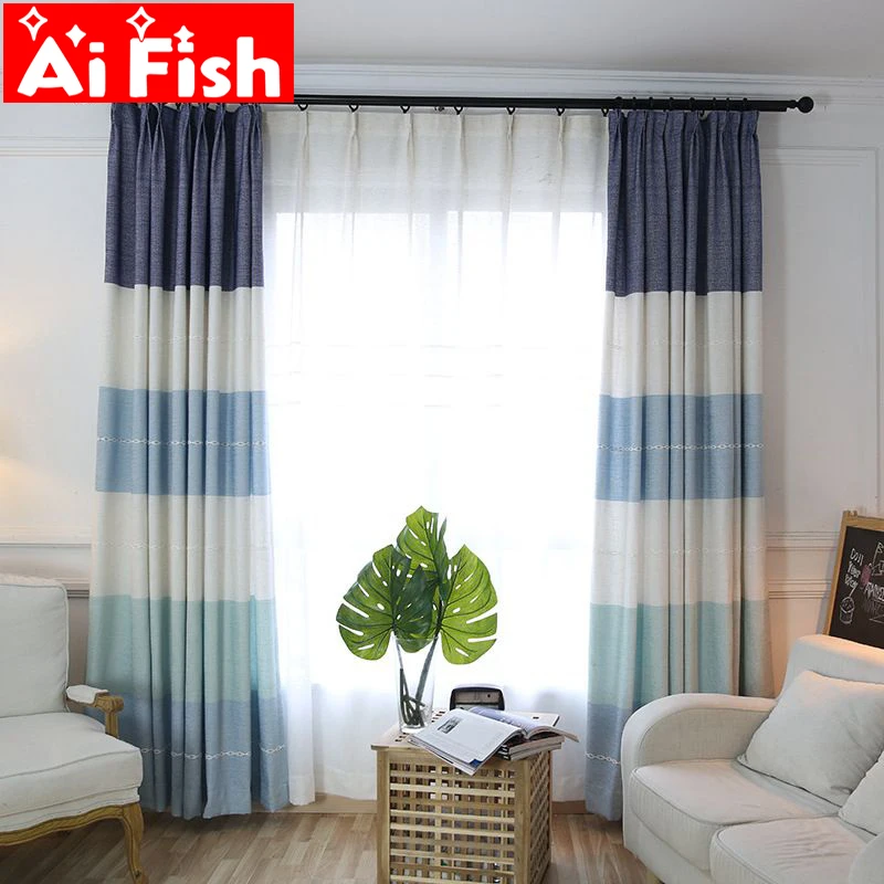 Thick Jacquard Curtain Fabric Modern Solid Horizontal Striped