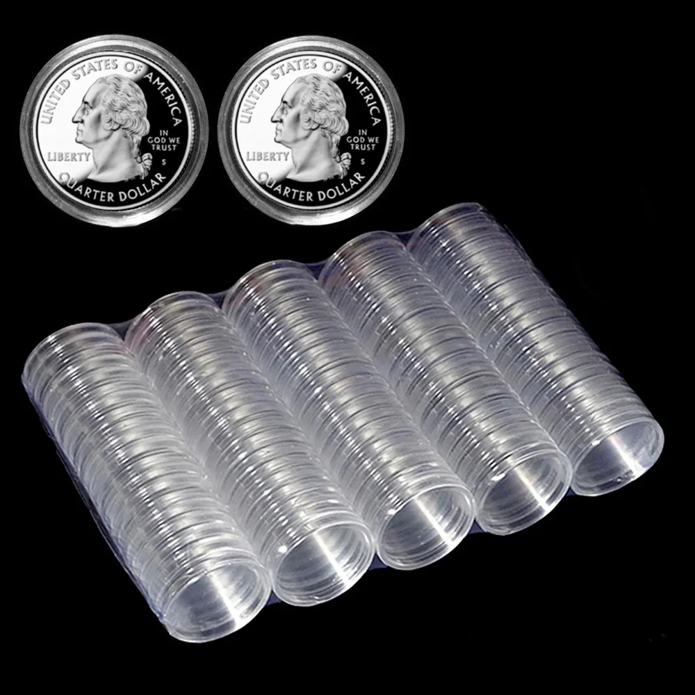 

Behogar 100PCS Transparent Plastic Round Coin Cases Holder Capsules Container for 27mm Commemorative Coins Medals Collection