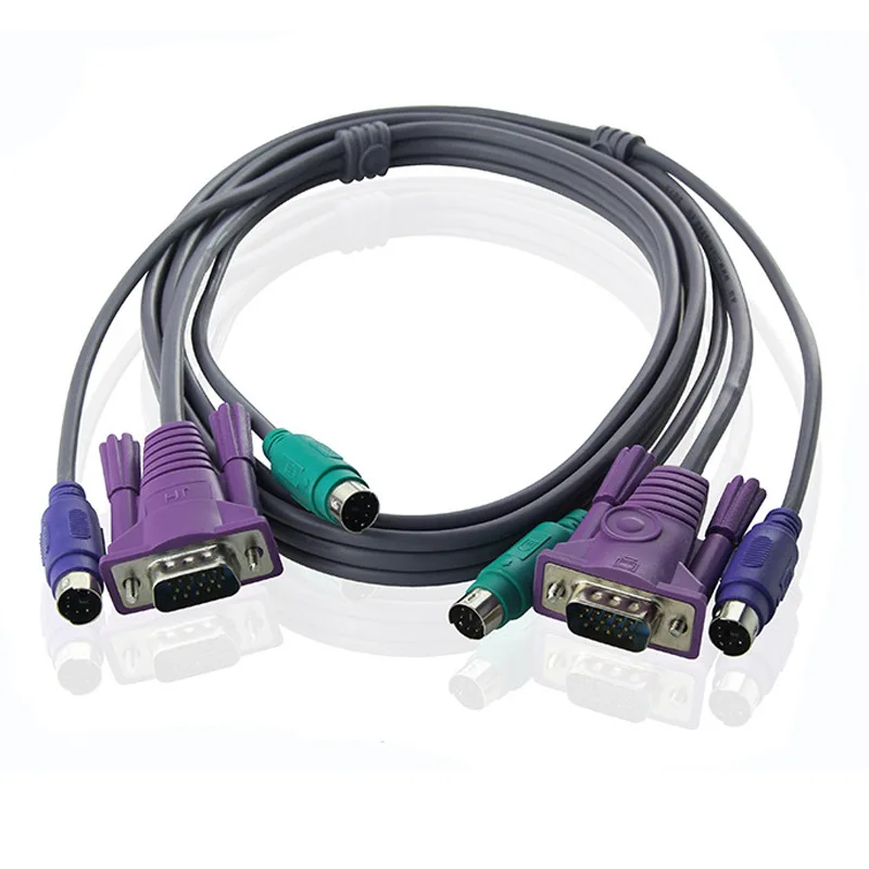 VGA & PS2 Connector 3 Parallel Cable KVM Wire for Keyboard Mouse