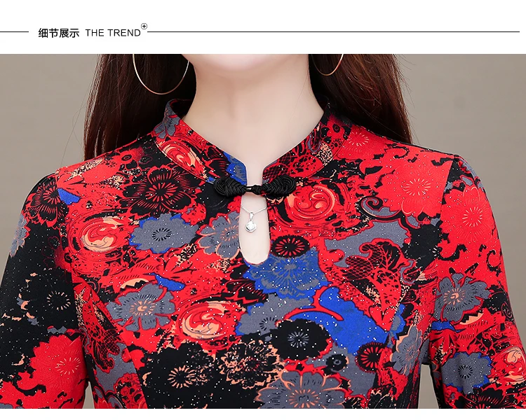 Floral Print Maxi Dress Long Sleeve Vintage Formal Dress Women Elegant for Work Plus Size 5XL Robe Femme 2019 Mom Women Dresses 11