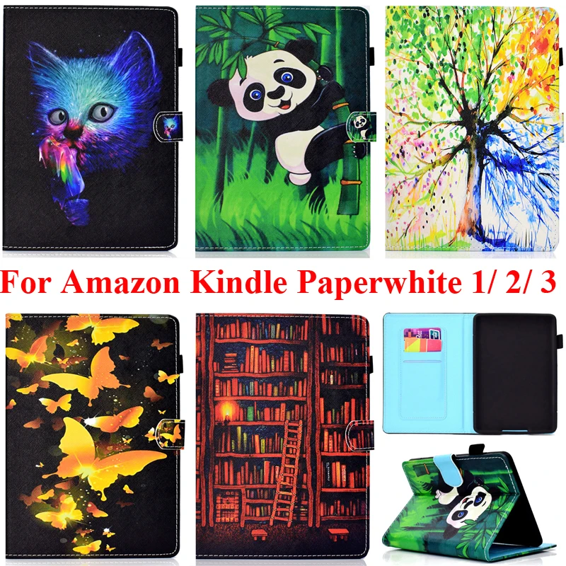

Anti Drop Soft Silicone Cover for Amazon Paper White 1 / 2 / 3 Paperwhite With Panda Butterfly Color Tree Book Shelf Cat Print