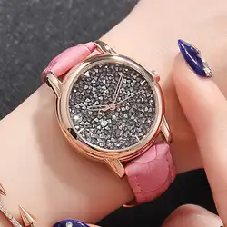 Сандалии Новые Для женщин Изящные Водонепроницаемый большой циферблат Кварцевые часы с кожаный ремешок для часов наручные часы