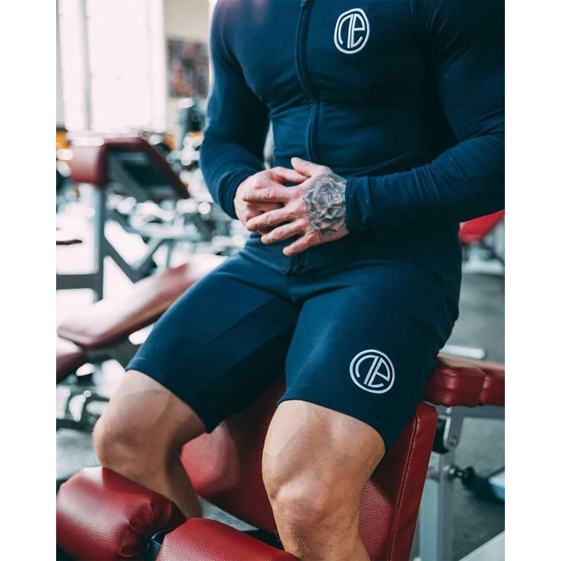 Summer Men's Sets Long Sleeve Zipper Tops+Shorts Two Pieces Sets Casual Tracksuit Male 2019 Muscle Gyms Fitness trousers men