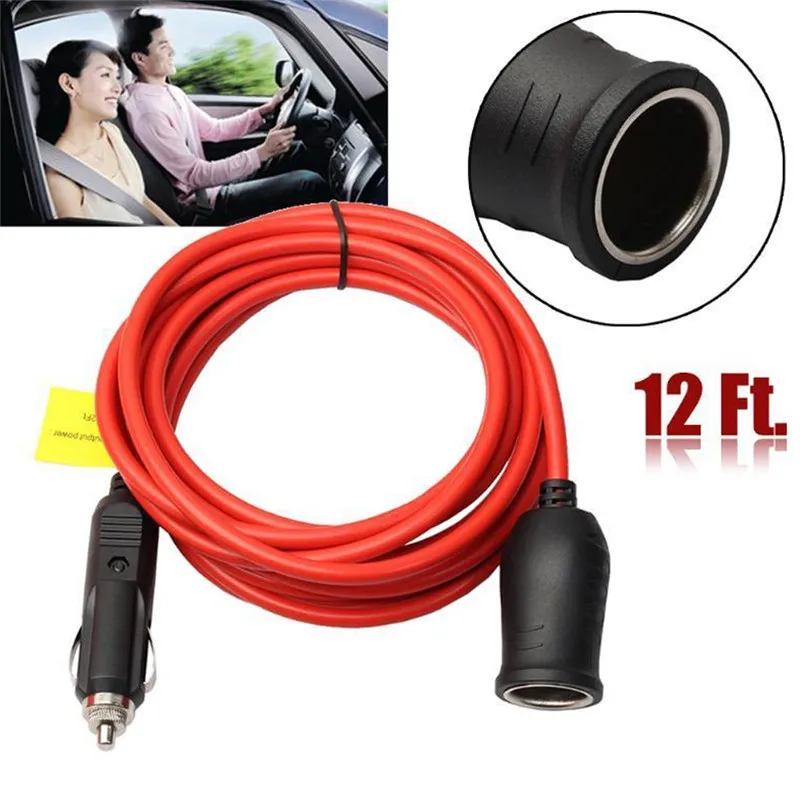 

3.4M 12V/24V Car Cigarette Lighter Plug Extension Cable with Socket 10 Fuse 12ft Socket Extension Cable Copper Wire Light#296448