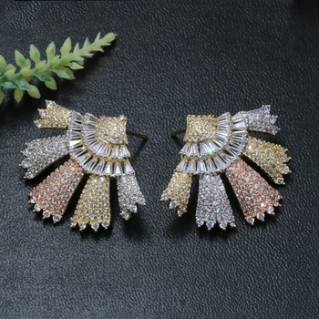 

Lanyika Fashion Jewelry Feather Fan Shape Earrings Stud Micro Inlay Marriage Party Wedding Engagement Popualr Earring Best Gift