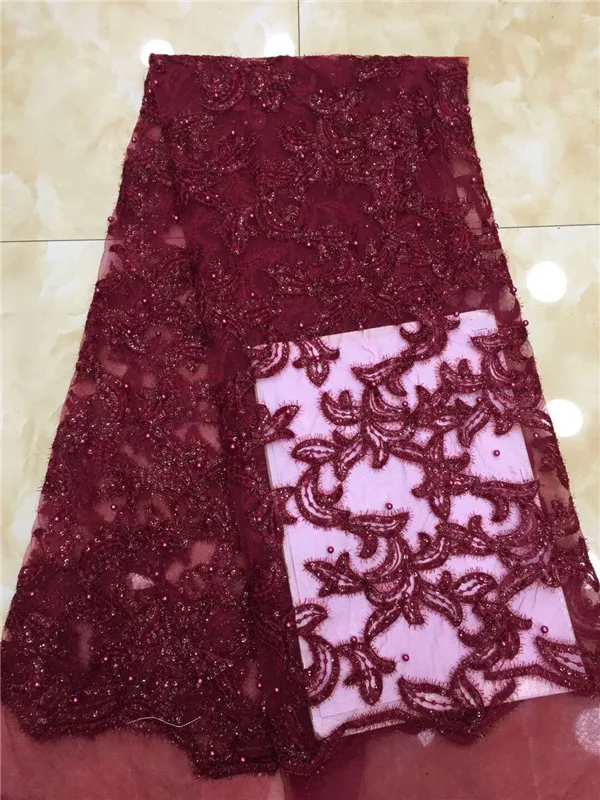 

Middle transparent emerald velvet African Swiss voile lace original chiffon fabric with sequins beads Healthy use Golden wine