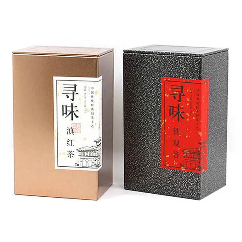 

Xin Jia Yi Packaging Tin Box Tea Package Box Set Matte Gift Gold Black Color Metal Box Puer Flower Chinese Tea Round Shape Can