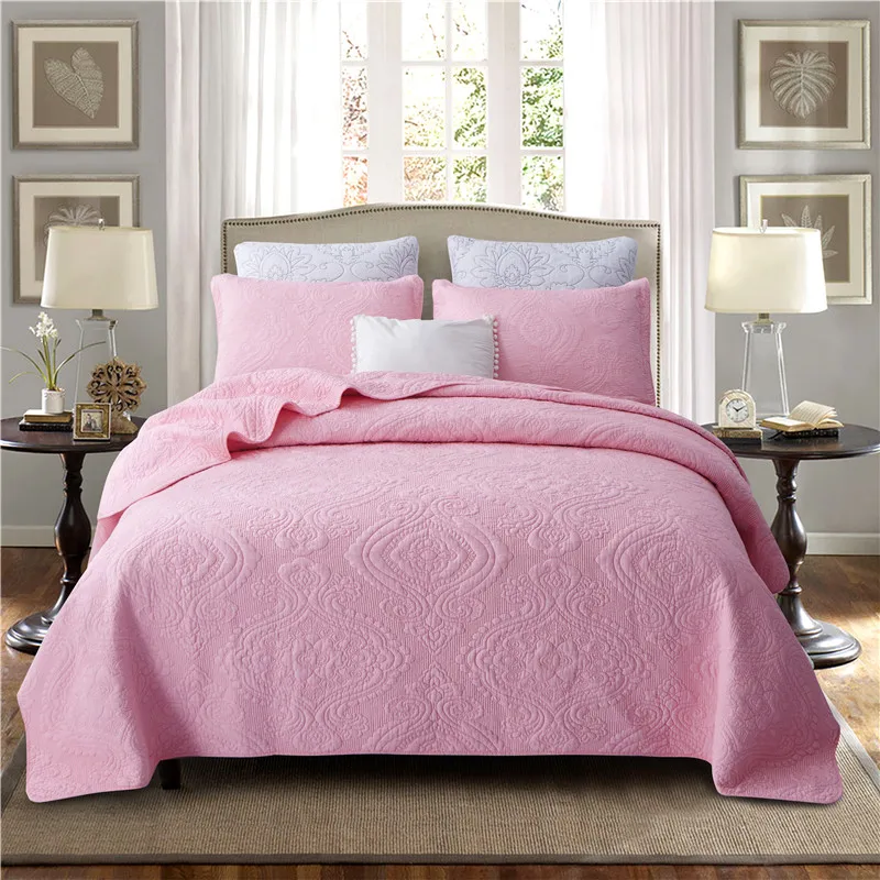3/5 Pieces 100% Cotton Chic Bedspread Pillow Shams Reversible All-Season Shabby Quilted-look Bedding Ultra Soft Bed cover set