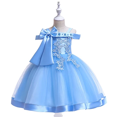 Шелковое платье принцессы с объемным цветком для свадебной вечеринки; платье-пачка с большим бантом для маленьких девочек; модная детская одежда - Цвет: Sky Blue