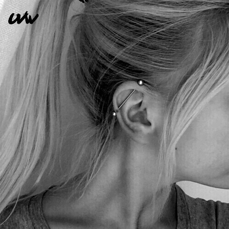 

UVW042 1pc Punk Multi-Use Surgical Steel Barbell Industrial Cartilage Earrings Stud for Women Tragus Body Piercing Jewelry 55mm