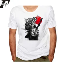 LUCKYFRIDAY japan samurai T-shirt white / pink funny janpanse samurai play guitar Men T shirt Summer printed TShirts male
