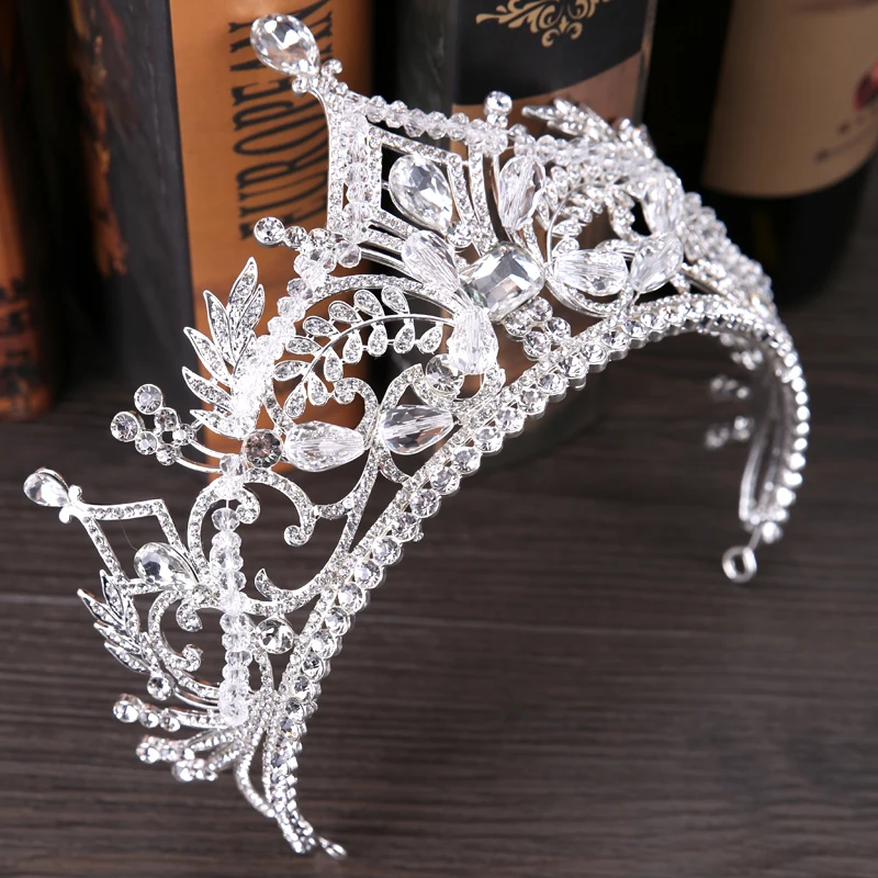 

2017 Newest Big Size Zin Alloy Crown White Crystal Hair Wear Plant leaf Hair Ornaments Romantic Wedding Hair Accessories